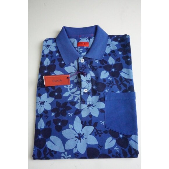 Isaia Blue Floral Pocketed Short Sleeve Cotton Polo Shirt Sz M NEW W TAGS,All Products : American Fashion Style Bags On Sale